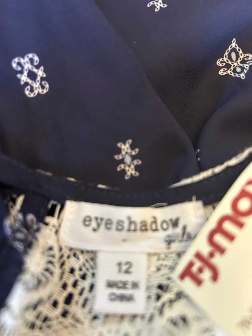 Eyeshadow Girls Navy Blue Lace Yoke Sundress with Border Print Size 12 New